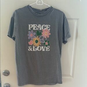 Gray Kids Shirt with Peace & Love Design, Size XS